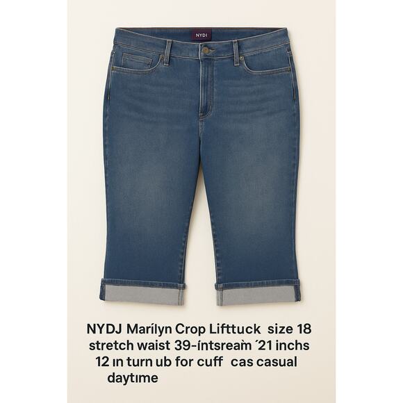 NYDJ Marilyn Crop Lift Tuck Jeans Sz 18 Light Wash Stretch Waist Cuffed - Picture 4 of 6